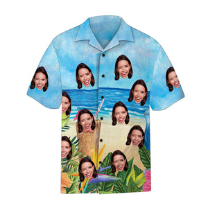 Custom Face Hawaiian Shirt Blue Sky Beach Hawaiian Shirt - MadeMineAU