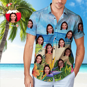 Custom Face Hawaiian Shirt Blue Sky Beach Hawaiian Shirt - MadeMineAU
