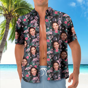 Custom Face Flamingo Hawaiian Shirt Floral Pattern Hawaiian Shirt - MadeMineAU