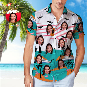 Custom Face Hawaiian Shirt Coconut Tree Graphic Prints Hawaiian Shirt - MadeMineAU