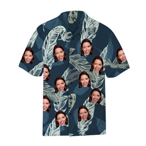 Custom Face Hawaiian Shirt Leaves Pattern Graphic Prints Hawaiian Shirt - MadeMineAU