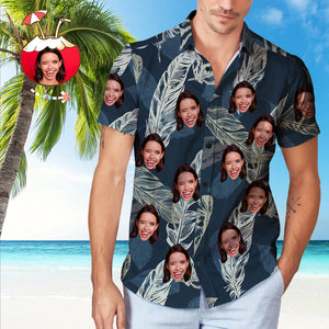 Custom Face Hawaiian Shirt Leaves Pattern Graphic Prints Hawaiian Shirt - MadeMineAU