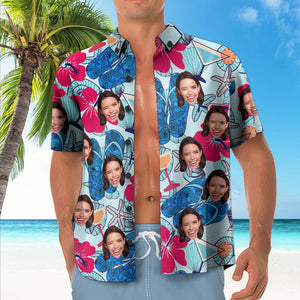 Custom Face Floral Pattern Hawaiian Shirt Men's Popular All Over Print Shirt - MadeMineAU