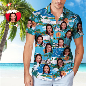 Custom Face Coconut Tree Pattern Hawaiian Shirt Men's Popular All Over Print Shirt - MadeMineAU