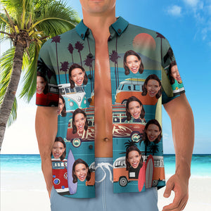 Custom Face Hawaiian Shirt Men's Beach Bus Pattern Hawaiian Shirt - MadeMineAU