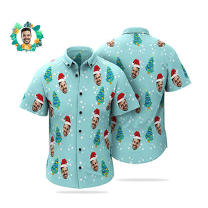 Custom Face Christmas Tree Hawaiian Shirts Personalised Photo Shirts Gift For Men - MyHawaiianShirtsAU