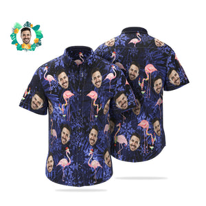 Custom Face Hawaiian Shirts Personalised Photo Flamingo On Christmas Shirt For Men - MyHawaiianShirtsAU