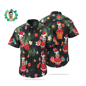 Custom Face Hawaiian Shirts Personalised Photo Santa Claus Christmas Shirt For Men - MyHawaiianShirtsAU