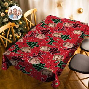 Custom Family Face Christmas Tree Tablecloth Personalized Washable Table Cover Christmas Gift - MadeMineAU