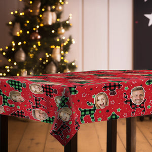 Custom Family Face Christmas Tree Tablecloth Personalized Washable Table Cover Christmas Gift - MadeMineAU