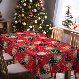 Custom Family Face Christmas Tree Tablecloth Personalized Washable Table Cover Christmas Gift - MadeMineAU