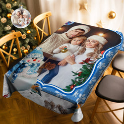 Personalized Photo Christmas Snowman Tablecloth Custom Washable Table Cover Christmas Gift - MadeMineAU