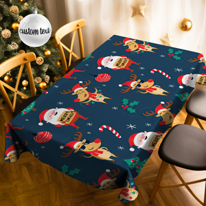 Custom Text Santa and Christmas Elk Tablecloth Personalized Washable Table Cover Christmas Gift - MadeMineAU