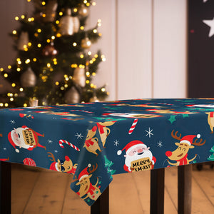 Custom Text Santa and Christmas Elk Tablecloth Personalized Washable Table Cover Christmas Gift - MadeMineAU