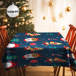 Custom Text Santa and Christmas Elk Tablecloth Personalized Washable Table Cover Christmas Gift - MadeMineAU