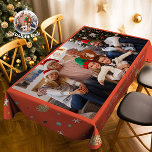 Custom Photo and Text Christmas Tablecloth Personalized Washable Table Cover Christmas Gift - MadeMineAU