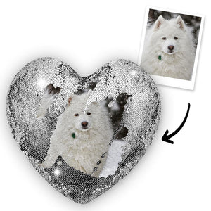Custom Photo Pet Magic Heart Sequins Pillow - MadeMineAU