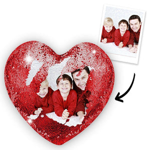 Gift Custom Photo Magic Heart Sequins Pillow for Mom - MadeMineAU