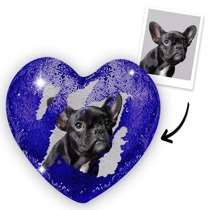 Custom Photo Pet Magic Heart Sequins Pillow - MadeMineAU