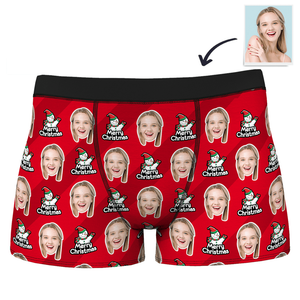 Men's Christmas Gifts Custom Snowman Face Boxer Shorts - MadeMineAU