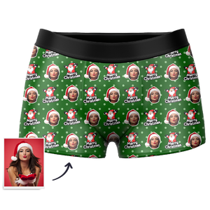 Men's Christmas Hat Custom Santa Claus Face Boxer Shorts - MadeMineAU