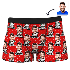Men's Merry Christmas Custom Face Boxer Shorts - MadeMineAU