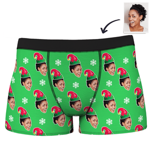 Men's Custom Christmas Elf Face Boxer Shorts - MadeMineAU