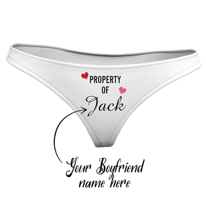 Women's Plain Custom Name Property of Thong Panty - heart - MadeMineAU