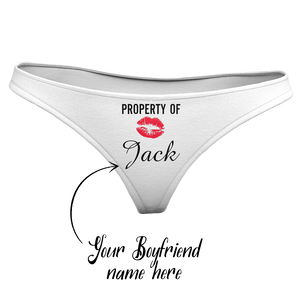 Women's Plain Custom Name Property of Thong Panty - Kiss - MadeMineAU
