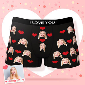 Men's Face Boxer Custom Photo Boxer Shorts with Text - Red