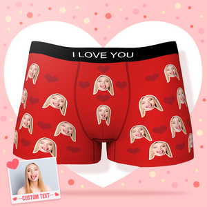 Men's Face Boxer Custom Photo Boxer Shorts with Text - Red