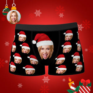 Custom Face Boxers Shorts with Christmas hat Personalised Photo Underwear Best Gift for Christmas