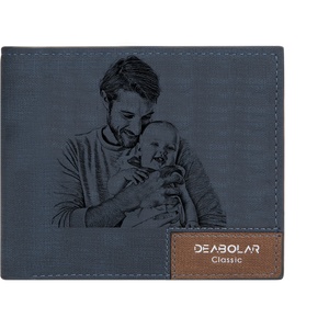 Men's Custom Photo Wallet - Blue Leather