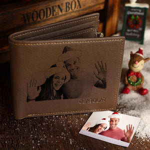 Custom Christmas Gift For Men's Brown Custom Photo Wallet Best Gifts For Him