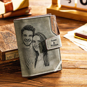 Custom Photo Engraved Wallets Retro High Capacity Purse Gift for Men