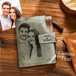 Custom Photo Engraved Wallets Retro High Capacity Purse Gift for Men