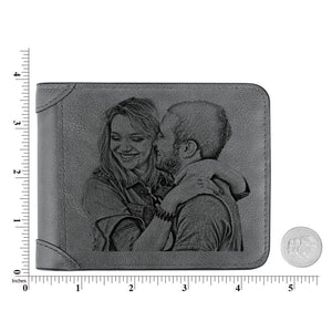 Custom Wallet Men's Photo Engraved Wallet Grey Leather Gift For Men For Grandpa