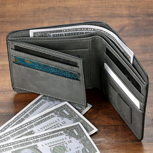Custom Wallet Men's Photo Engraved Wallet Grey Leather Gift For Men For Grandpa