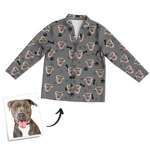 Multi-Color Custom Dog Photo Long Sleeve Pajamas, Sleepwear, Nightwear - Bone - MadeMineAU