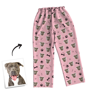 Multi-Color Custom Dog Photo Long Sleeve Pajamas, Sleepwear, Nightwear - Bone - MadeMineAU