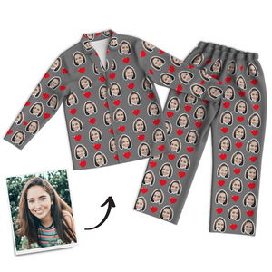 Multi-Color Custom Photo Long Sleeve Pajamas, Sleepwear, Nightwear - Heart - MadeMineAU
