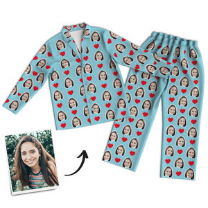 Multi-Color Custom Photo Long Sleeve Pajamas, Sleepwear, Nightwear - Heart - MadeMineAU