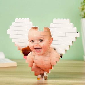 Custom Building Brick Puzzle Engraving Personalized Heart Shaped Photo Block Gift For Children's Day - myspotifyplaque