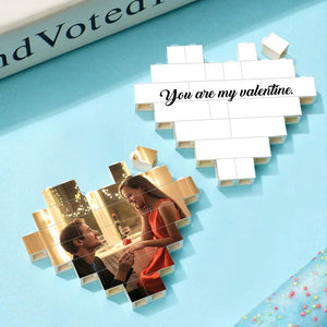 Custom Building Brick Puzzle Personalized Heart Shaped Photo & Text Block Gift for Couples