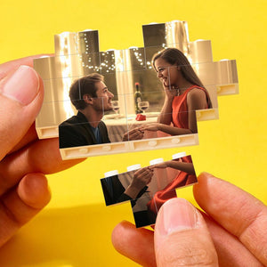 Custom Building Brick Puzzle Personalized Heart Shaped Photo & Text Block Gift for Couples