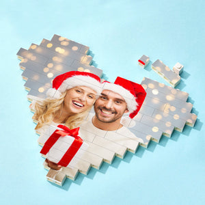 Custom Building Brick Personalized Photo & Text Block Heart Shaped Gifts for Christmas