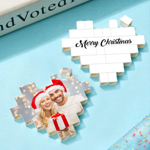 Custom Building Brick Personalized Photo & Text Block Heart Shaped Gifts for Christmas