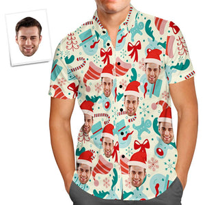 Custom Face Shirt Personalized Photo Men's Hawaiian Shirt Christmas Gift - Santa Hat