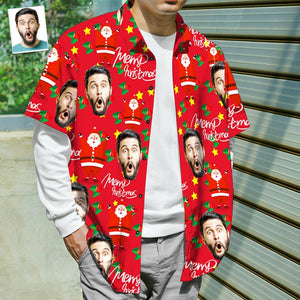 Custom Face Shirt Personalized Photo Men's Hawaiian Shirt Christmas Gift - Happy Santa