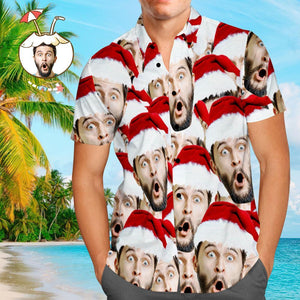 Custom Face Shirt Personalized Photo Men's Hawaiian Shirt Christmas Gift - Santa Face Mash